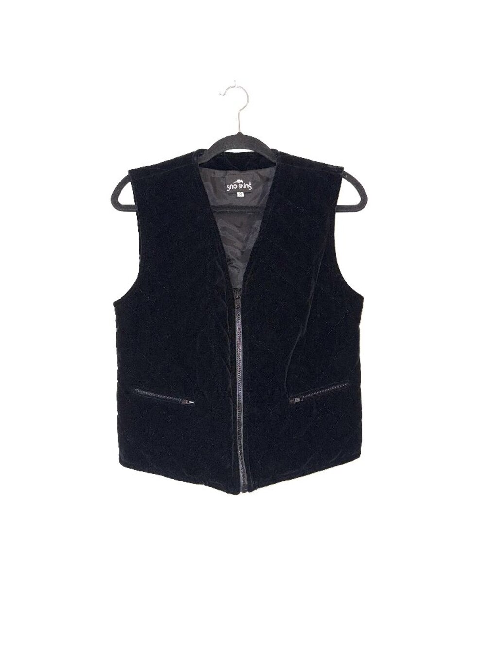 VTG 90s SnoSkins Water Resistant Velvet Quilted Cotton Ski Vest Black Sz S